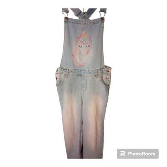 Cat & Jack denim overalls with embroidered unicorn - Picture 1 of 10